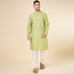 Thread Work Dobby Mandarin Collar Pure Cotton Straight Kurta